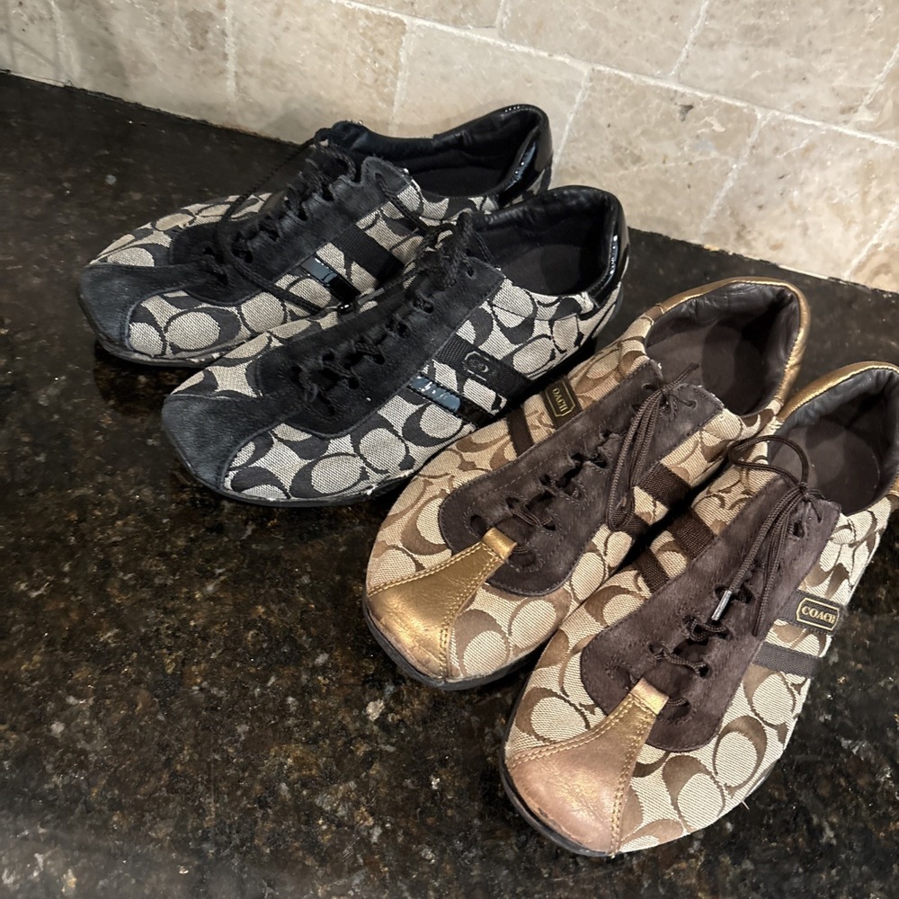 Lot Of 2 Coach NY Signature Logo Sneakers Casual Athletic Shoes Size 9 See Descr